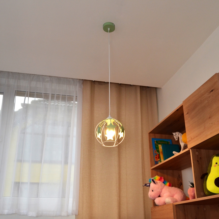 Kinder-Pendelleuchte an Schnur STARS 1xE27/15W/230V grün/weiß