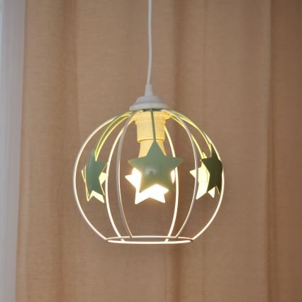 Kinder-Pendelleuchte an Schnur STARS 1xE27/15W/230V grün/weiß