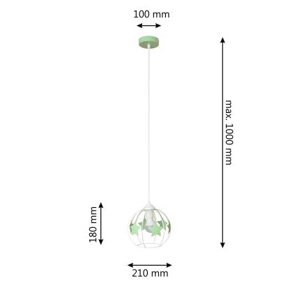 Kinder-Pendelleuchte an Schnur STARS 1xE27/15W/230V grün/weiß