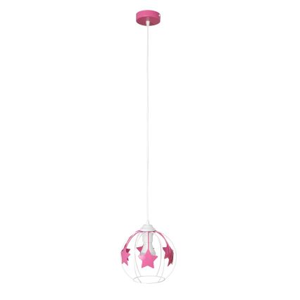 Kinder-Pendelleuchte an Schnur STARS 1xE27/15W/230V rosa/weiß
