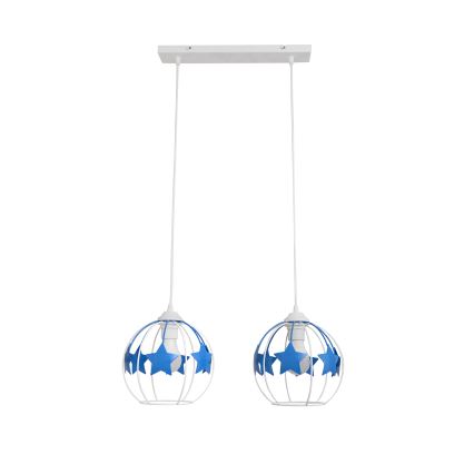 Kinder-Pendelleuchte an Schnur STARS 2xE27/15W/230V blau/weiß