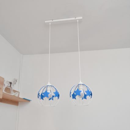 Kinder-Pendelleuchte an Schnur STARS 2xE27/15W/230V blau/weiß