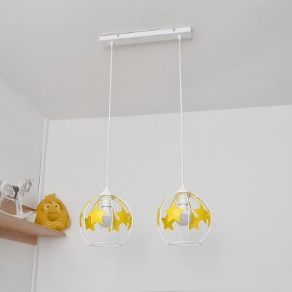 Kinder-Pendelleuchte an Schnur STARS 2xE27/15W/230V gelb/weiß