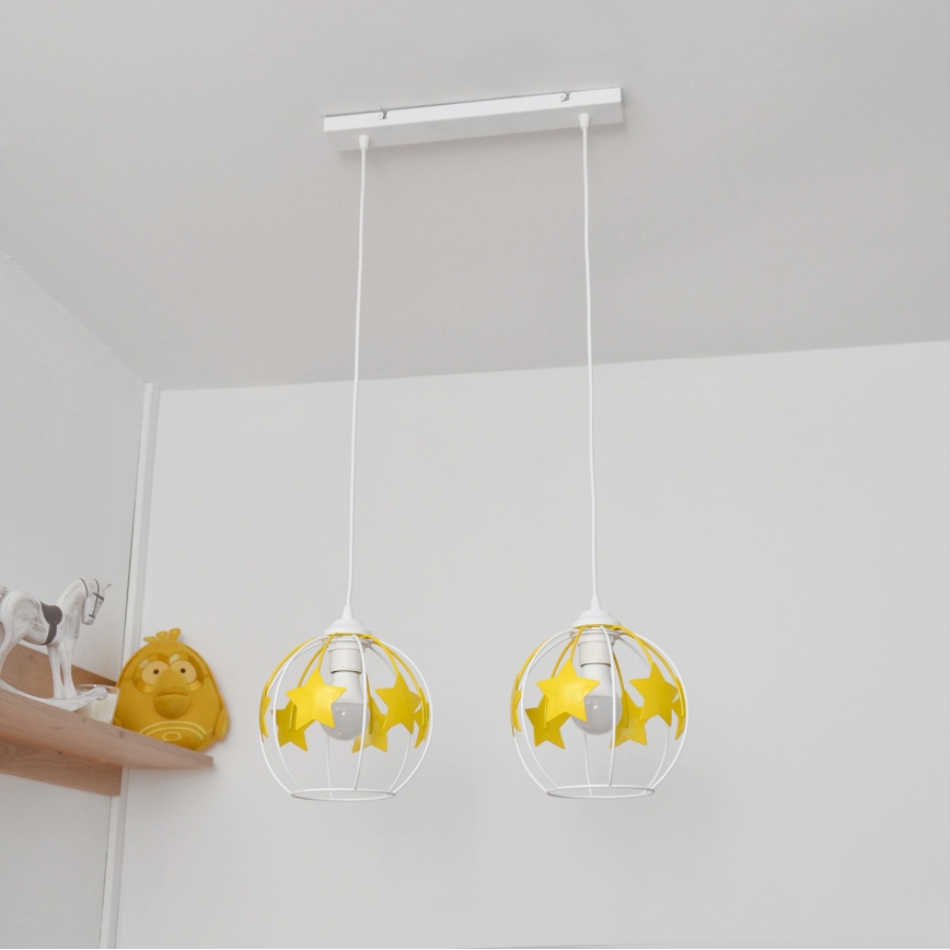 Kinder-Pendelleuchte an Schnur STARS 2xE27/15W/230V gelb/weiß