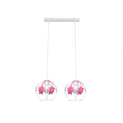 Kinder-Pendelleuchte an Schnur STARS 2xE27/15W/230V rosa/weiß