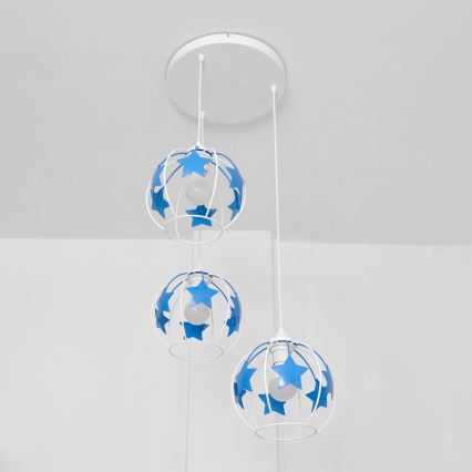Kinder-Pendelleuchte an Schnur STARS 3xE27/15W/230V blau/weiß