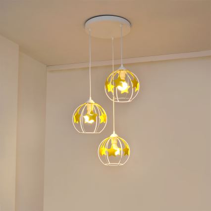 Kinder-Pendelleuchte an Schnur STARS 3xE27/15W/230V gelb/weiß
