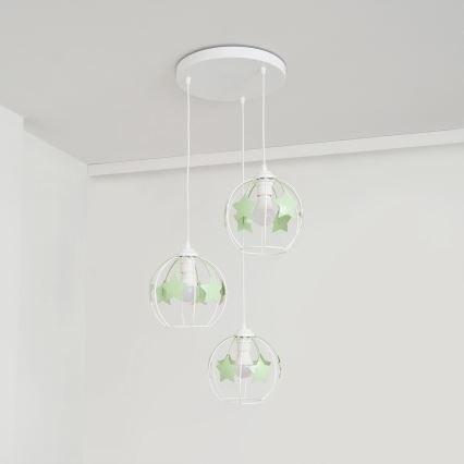 Kinder-Pendelleuchte an Schnur STARS 3xE27/15W/230V grün/weiß