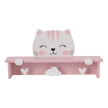 Kinder-Wandablage mit Aufhängern Katze/rosa