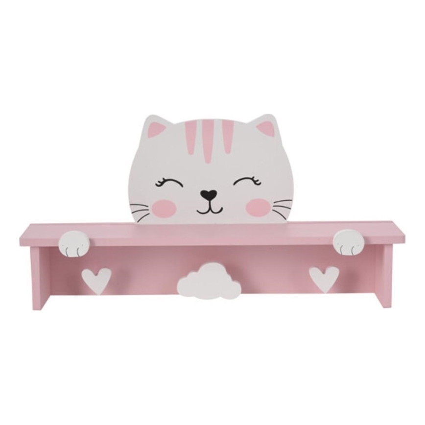 Kinder-Wandablage mit Aufhängern Katze/rosa