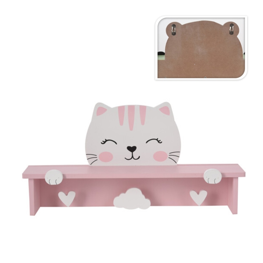 Kinder-Wandablage mit Aufhängern Katze/rosa