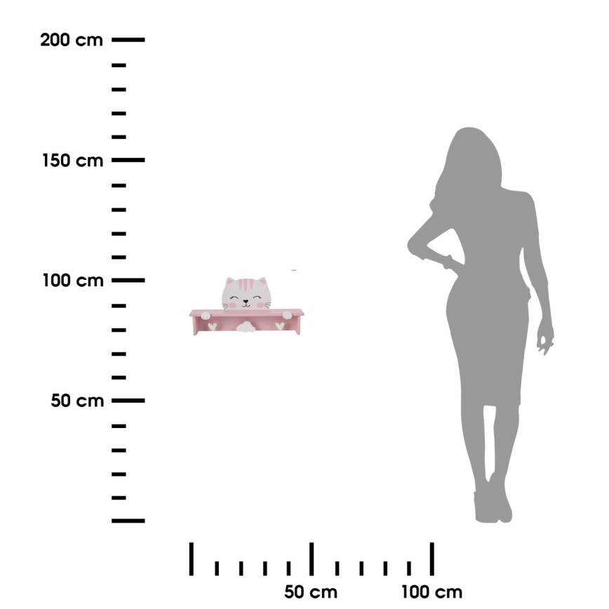 Kinder-Wandablage mit Aufhängern Katze/rosa