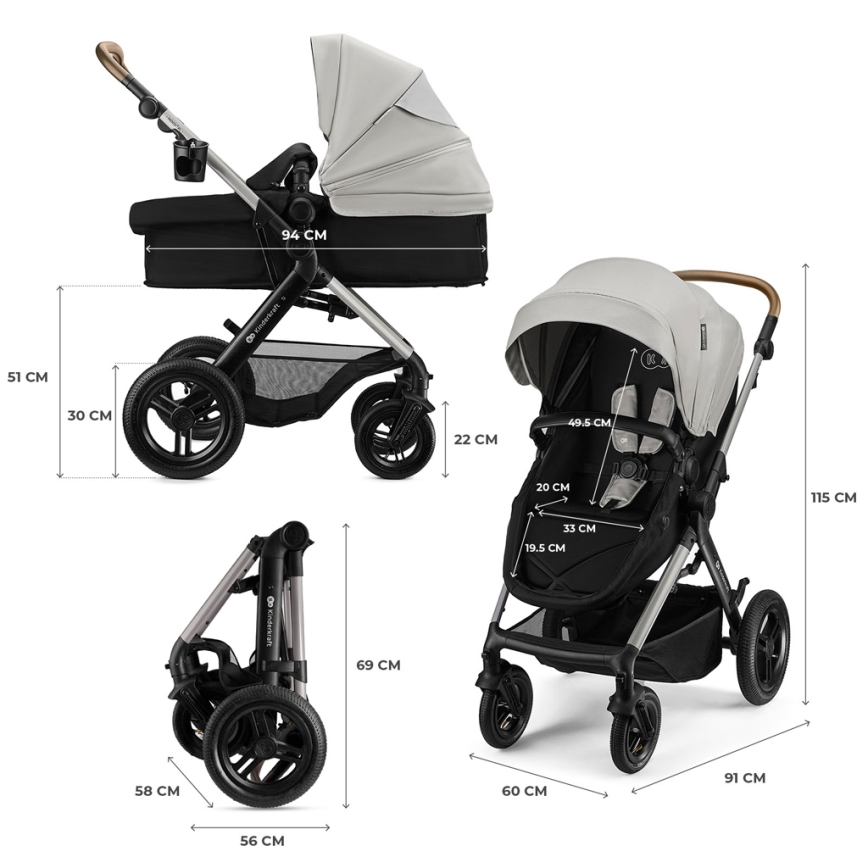 KINDERKRAFT - 3-in-1 Kombi-Kinderwagen MOOV 2 XL Air Grey