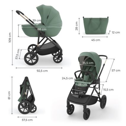 KINDERKRAFT - 3-in-1 Kombikinderwagen PRIME 3 Dunkelgrün