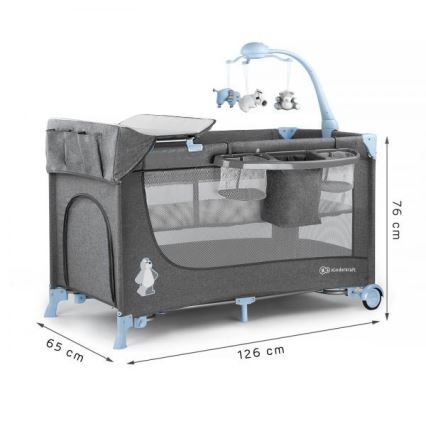 KINDERKRAFT - Reisebett JOY mit Zubehör in Grau-Blau