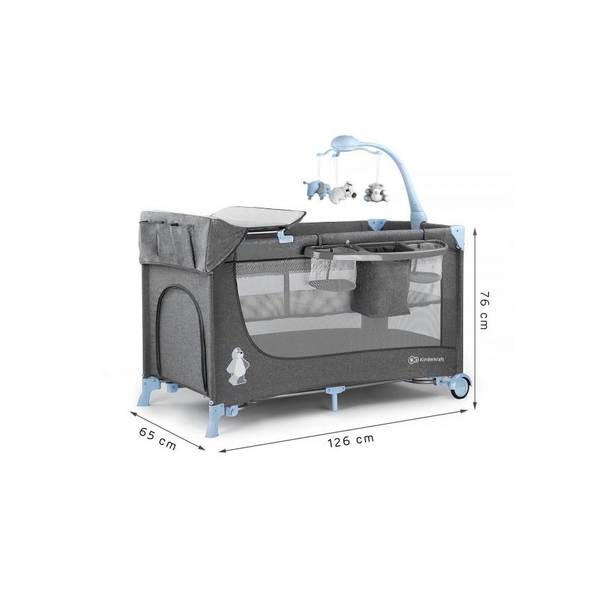 KINDERKRAFT - Reisebett JOY mit Zubehör in Grau-Blau