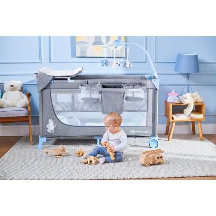KINDERKRAFT - Reisebett JOY mit Zubehör in Grau-Blau