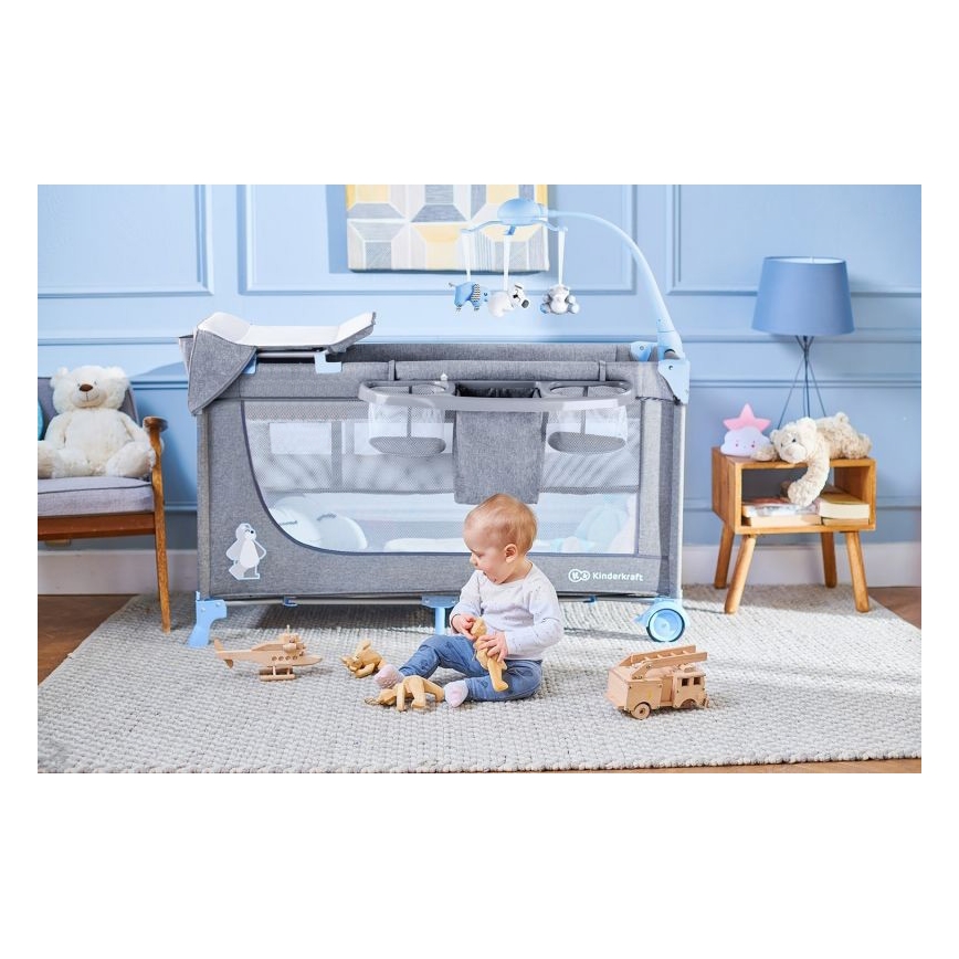 KINDERKRAFT - Reisebett JOY mit Zubehör in Grau-Blau