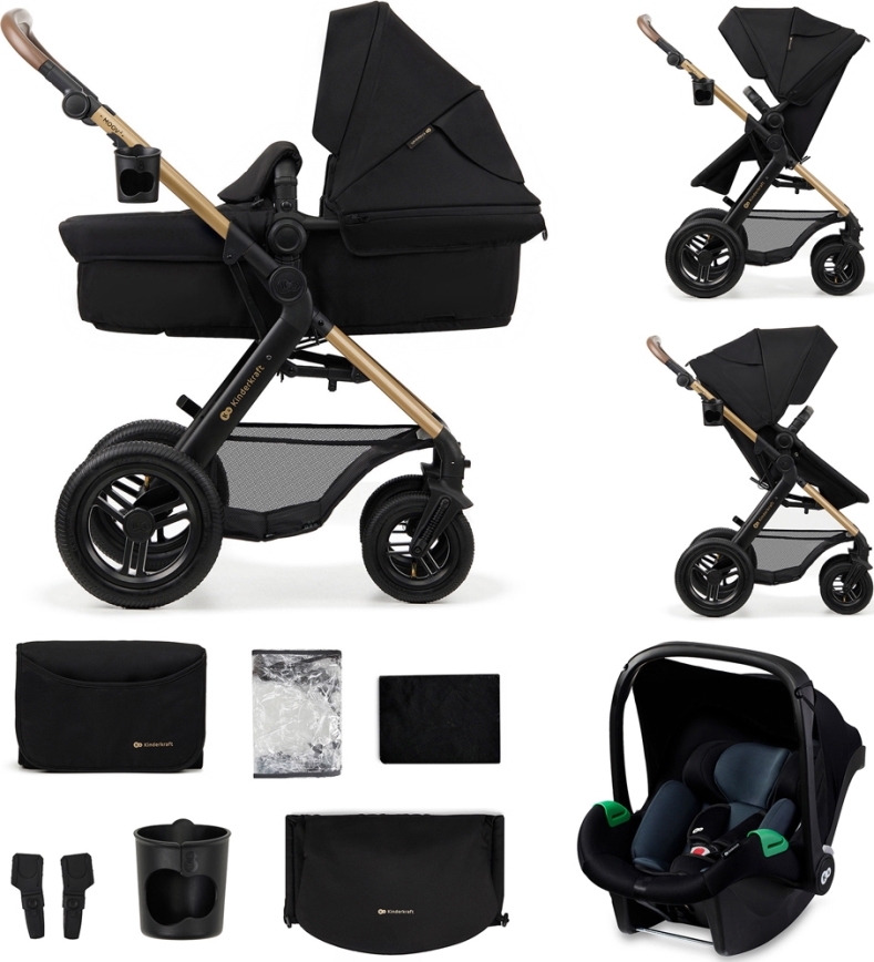 KINDERKRAFT - Kombi-Kinderwagen 3in1 MOOV 2 AIR Pure schwarz + Kindersitz MINK PRO