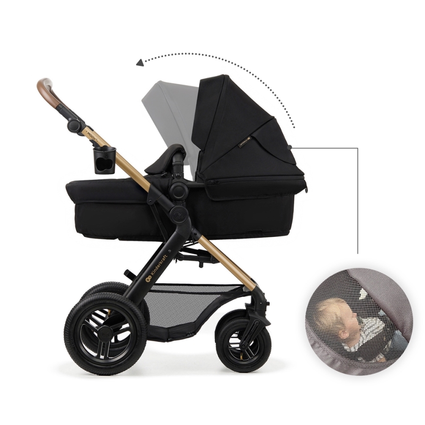 KINDERKRAFT - Kombi-Kinderwagen 3in1 MOOV 2 AIR Pure schwarz + Kindersitz MINK PRO