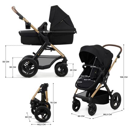 KINDERKRAFT - Kombi-Kinderwagen 3in1 MOOV 2 AIR Pure schwarz + Kindersitz MINK PRO