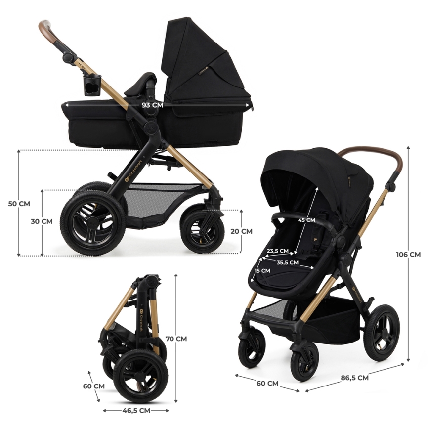 KINDERKRAFT - Kombi-Kinderwagen 3in1 MOOV 2 AIR Pure schwarz + Kindersitz MINK PRO