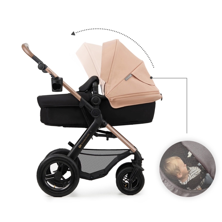 KINDERKRAFT - Kombi-Kinderwagen 3in1 MOOV 2 AIR Sand beige + Kindersitz MINK PRO
