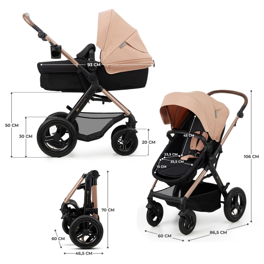 KINDERKRAFT - Kombi-Kinderwagen 3in1 MOOV 2 AIR Sand beige + Kindersitz MINK PRO