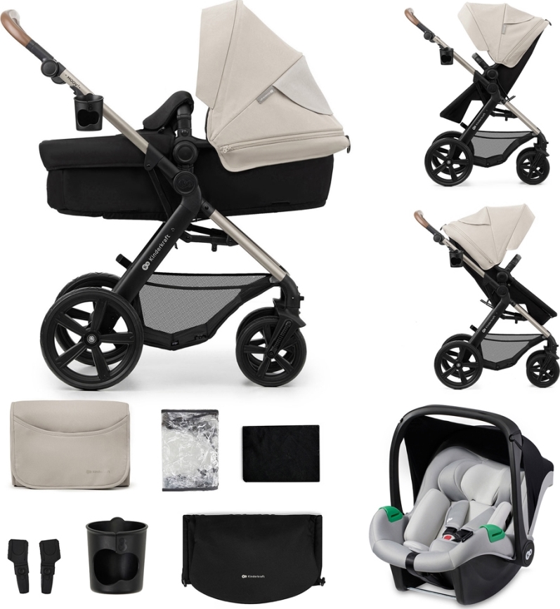 KINDERKRAFT - Kombi-Kinderwagen 3in1 MOOV 2 Moonlight grau + Kindersitz MINK PRO