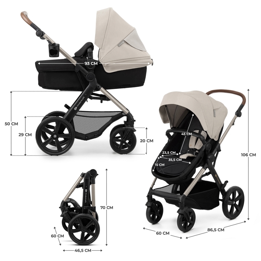 KINDERKRAFT - Kombi-Kinderwagen 3in1 MOOV 2 Moonlight grau + Kindersitz MINK PRO