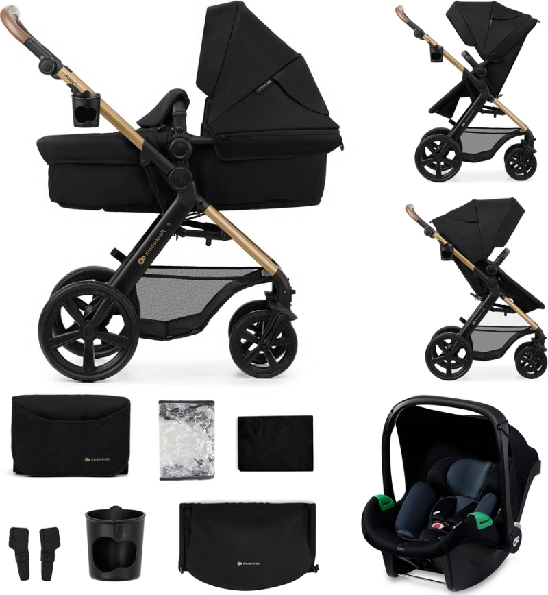KINDERKRAFT - Kombi-Kinderwagen 3in1 MOOV 2 Pure schwarz + Kindersitz MINK PRO