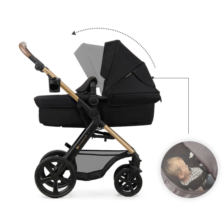 KINDERKRAFT - Kombi-Kinderwagen 3in1 MOOV 2 Pure schwarz + Kindersitz MINK PRO