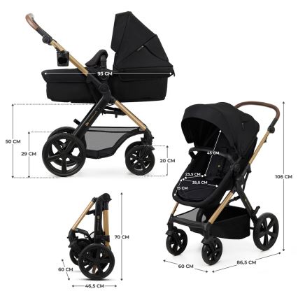 KINDERKRAFT - Kombi-Kinderwagen 3in1 MOOV 2 Pure schwarz + Kindersitz MINK PRO
