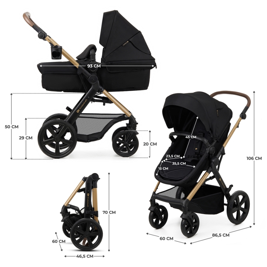 KINDERKRAFT - Kombi-Kinderwagen 3in1 MOOV 2 Pure schwarz + Kindersitz MINK PRO