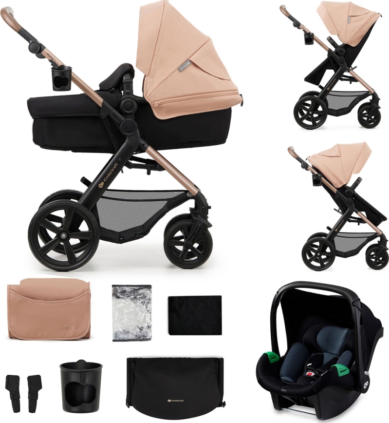 KINDERKRAFT - Kombi-Kinderwagen 3in1 MOOV 2 Sand beige + Kindersitz MINK PRO