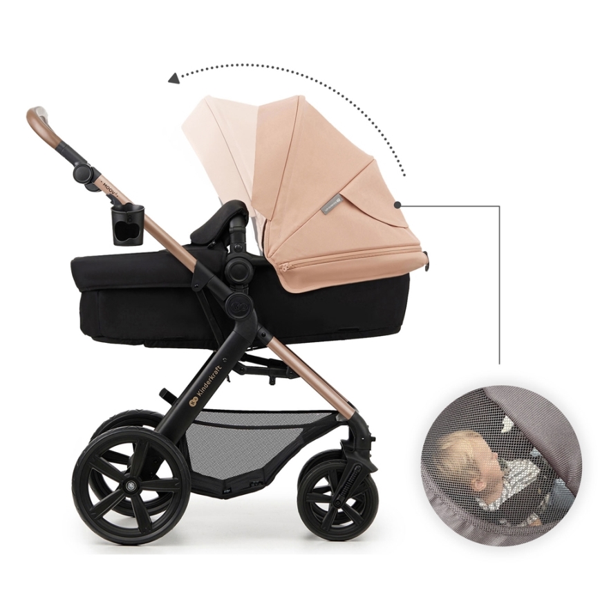 KINDERKRAFT - Kombi-Kinderwagen 3in1 MOOV 2 Sand beige + Kindersitz MINK PRO