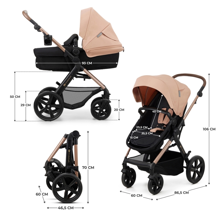 KINDERKRAFT - Kombi-Kinderwagen 3in1 MOOV 2 Sand beige + Kindersitz MINK PRO