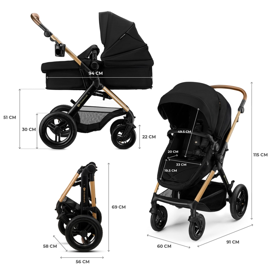 KINDERKRAFT - Kombinierter 3-in-1-Kinderwagen MOOV 2 XL Air Black
