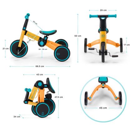 KINDERKRAFT - Laufrad für Kinder 3in1 4TRIKE gelb/türkisfarben