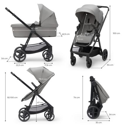 KINDERKRAFT - Kombinierter 4-in-1 Kinderwagen NEWLY Classic Grau + Babyschale MINK PRO mit ISOFIX-Basis