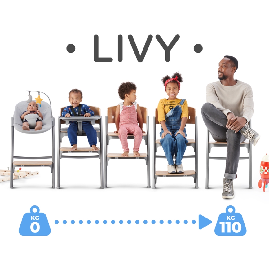 KINDERKRAFT SELECT - Esstischstuhl für Kinder 3in1 LIVY Premium Eiche + Liege CALMEE