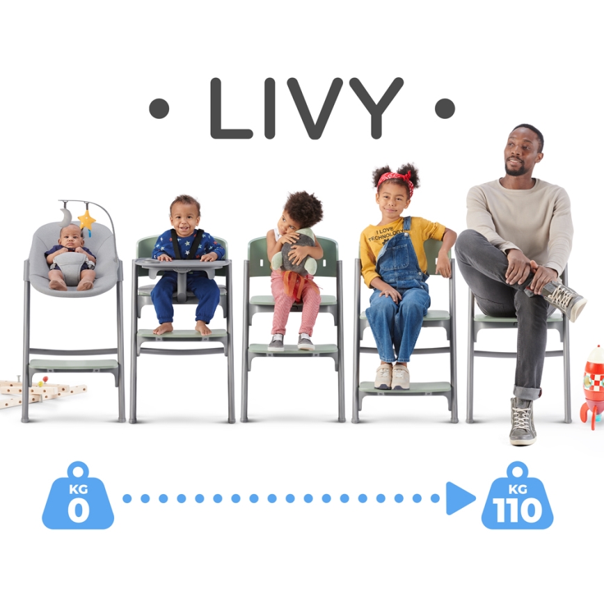 KINDERKRAFT SELECT - Esstischstuhl für Kinder 3in1 LIVY Premium Olive grün + Liege CALMEE