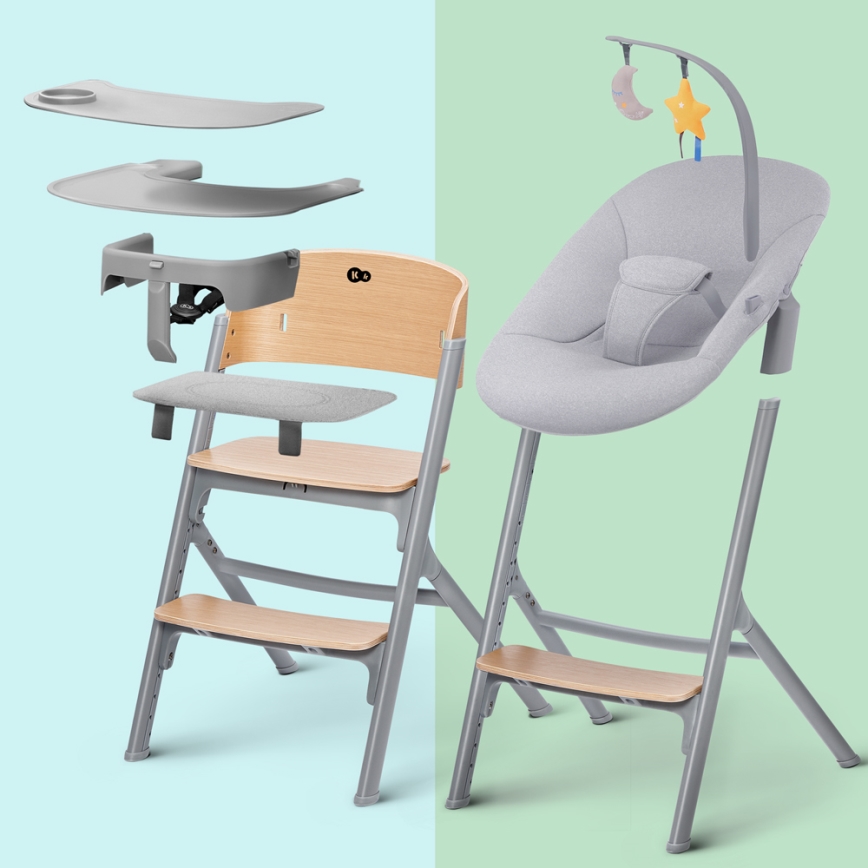 KINDERKRAFT SELECT - Kinderhochstuhl 3-in-1 LIVY Premium Eiche + Babywippe CALMEE
