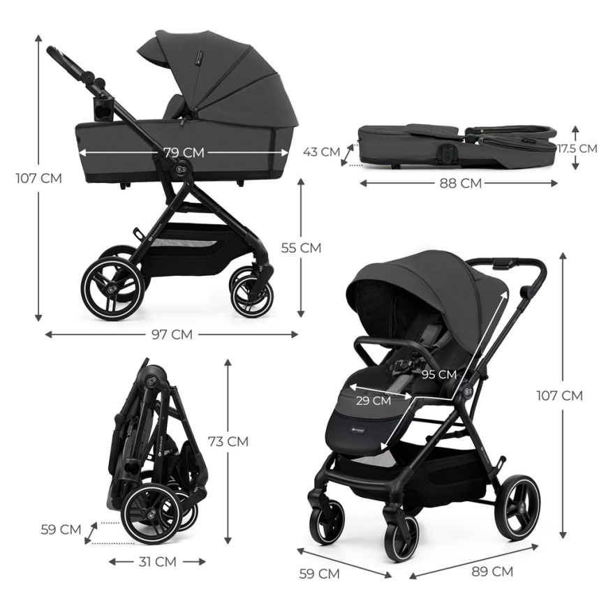 KINDERKRAFT SELECT - Kombi-Kinderwagen 2in1 YOXI Moonlight grau