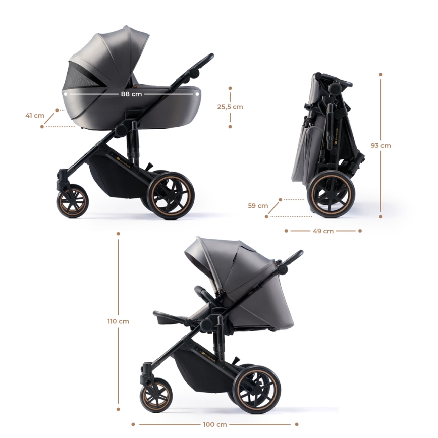 KINDERKRAFT SELECT - Kombi-Kinderwagen 3in1 PRIME 2 Premium Shadow grau + Auto-Kindersitz