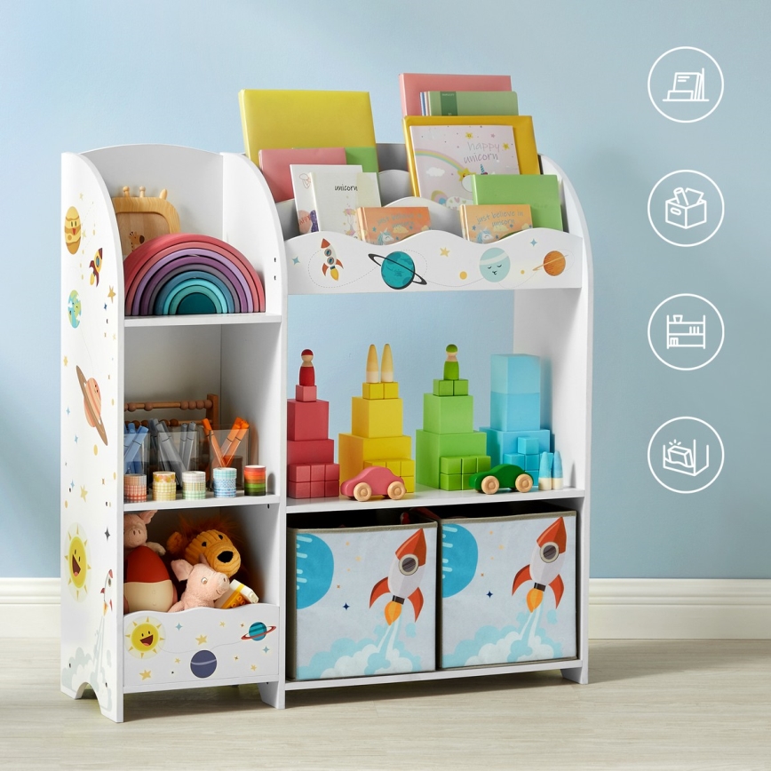 Kinderbücherschrank mit Stoffboxen ANET Weiß