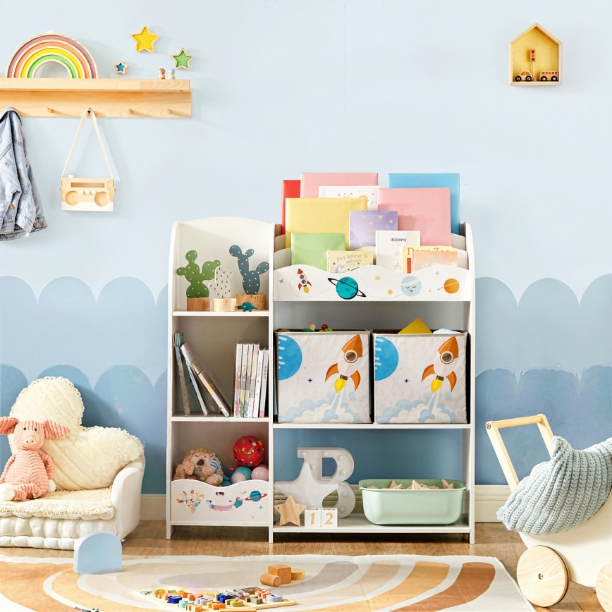 Kinderbücherschrank mit Stoffboxen ANET Weiß