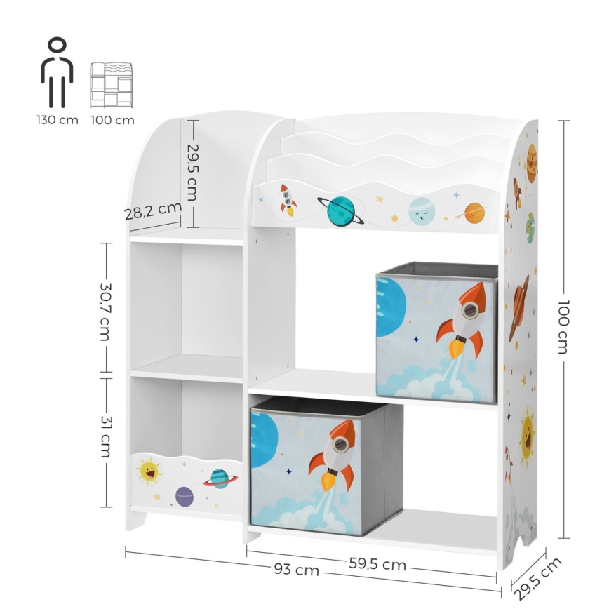 Kinderbücherschrank mit Stoffboxen ANET Weiß