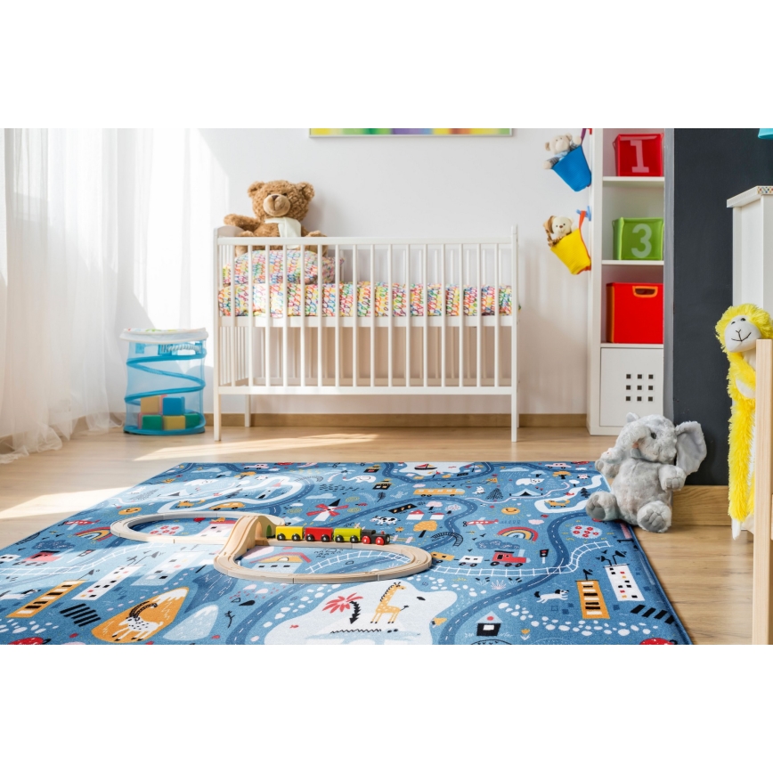 Kinderteppich STELLA STREETS 120x170 cm, blau/Stadtmotiv