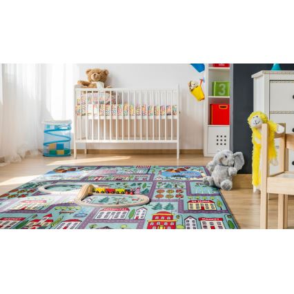 Kinderteppich STELLA STREETS 80x100 cm türkis/Stadt